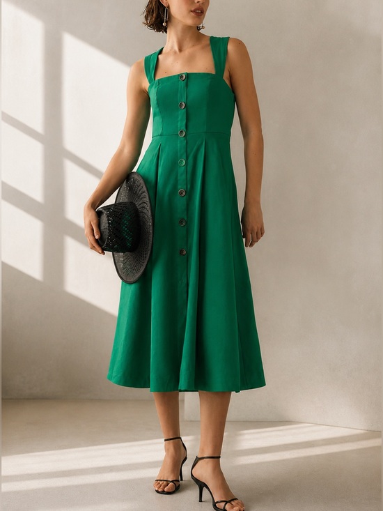 Anthropologie Dresses & Skirts - MAEVE ANTHROPOLOGIE GREEN BUTTON FRONT MIDI DRESS SZ 8 BROKEN ZIPPER AS IS